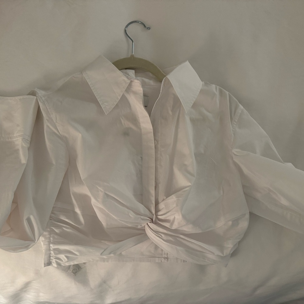 L'Academie Cream Twist Front Button Down Shirt